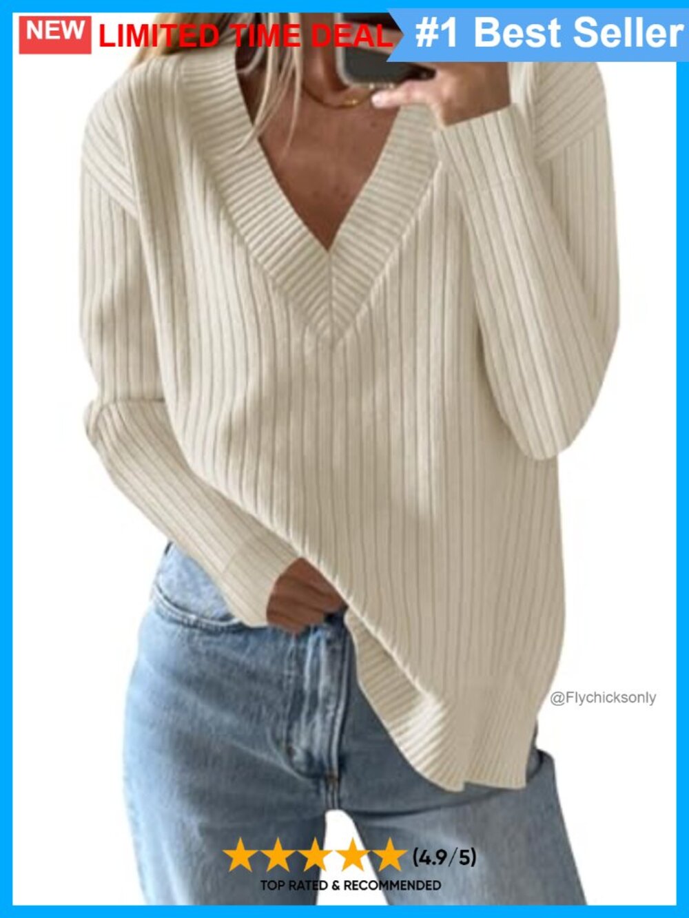 Saodimallsu Womens V Neck Ribbed Knit Oversized Sweater Pullover
